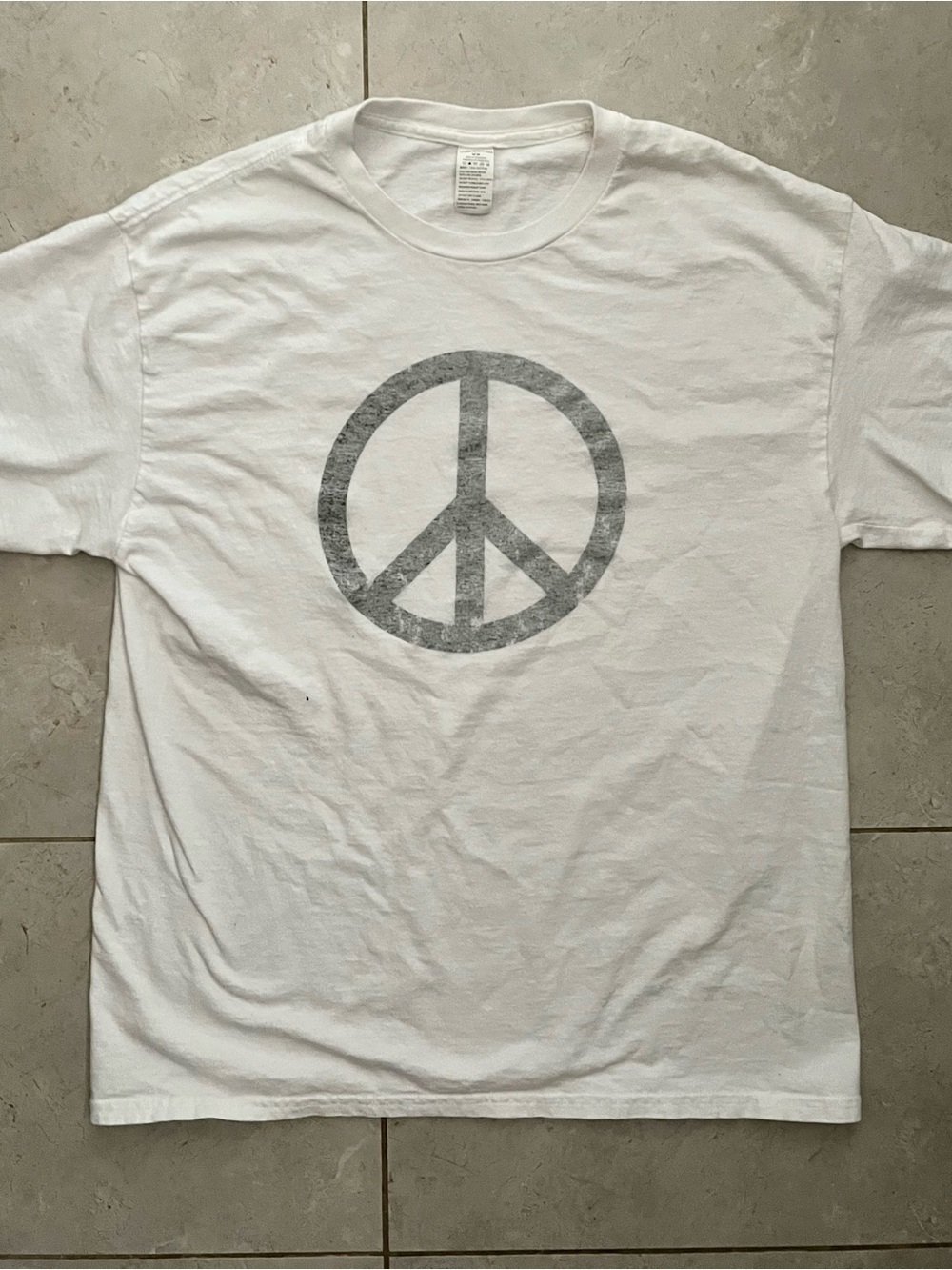 Urban Outfitters White Short-Sleeve Tee with Gray Peace Sign
